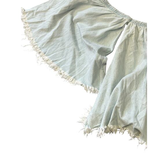 Fashion Nova 2XL Denim Fringe Off-the-Shoulder‎ Distressed Crop Top – Blue - Picture 7 of 10